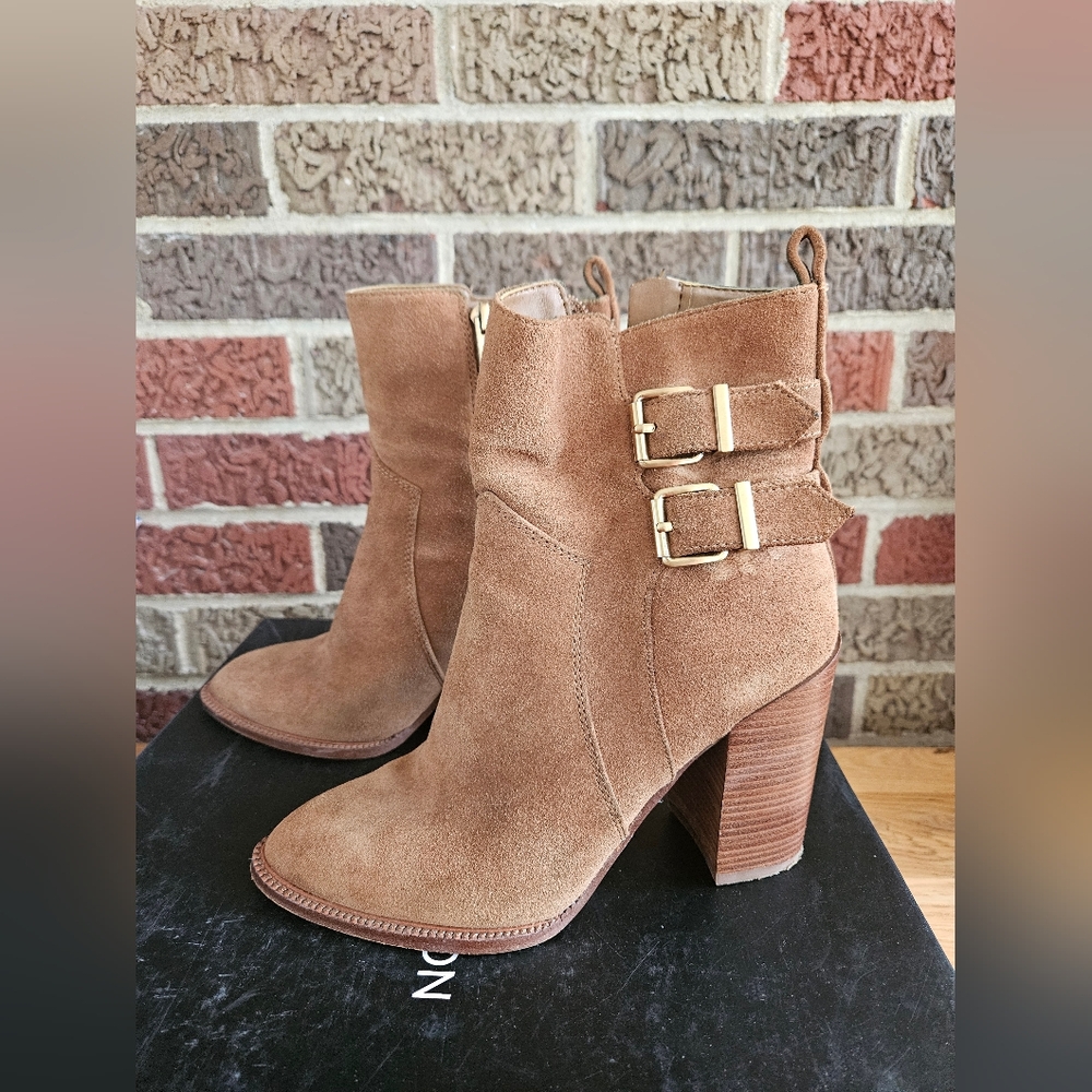 BCBGeneration Tan Ankle Boots with Gold Buckles